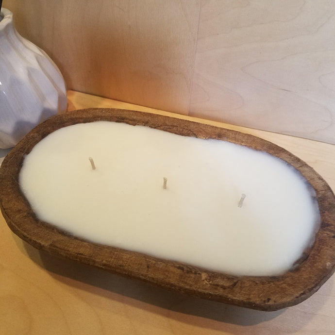 3 wick wood dough bowl candle